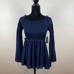 Altar’d State Dress Blues Smocked Bell Sleeves Top L NWT